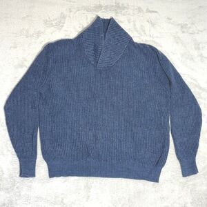 Weatherproof Vintage Mens XL Blue Shawl Collar Cotton Shaker Knit Sweater